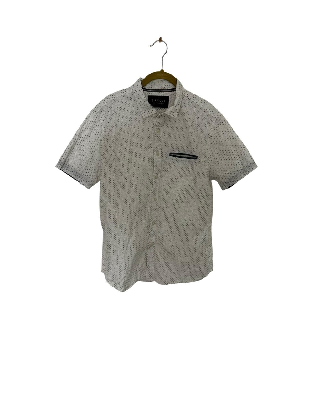 Zipcode Black Polka Dot White Short Sleeve Button Down